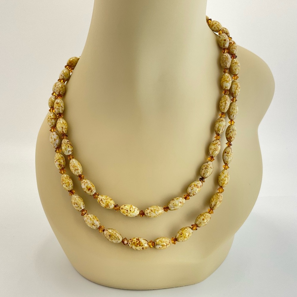 Vintage Glass & Crystal Bead Necklace and Earrings in Lion's Mane Colors - Picture 4 of 14